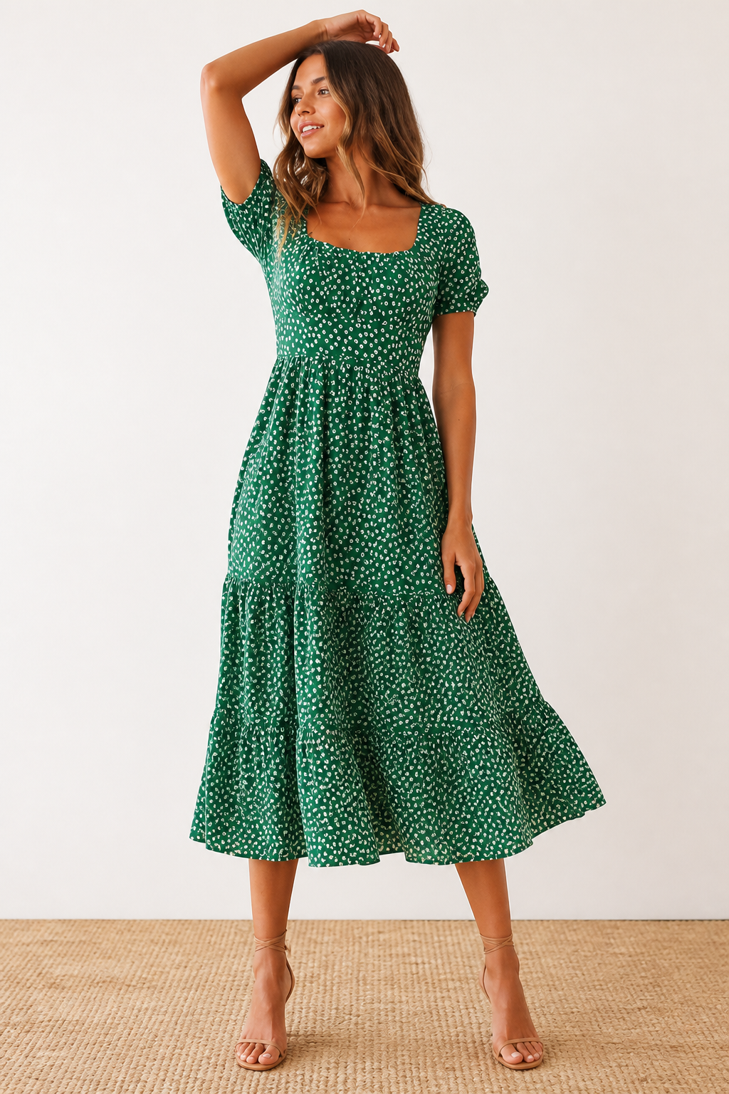 Vintage Floral Puff Sleeve Square Collar Maxi Dress