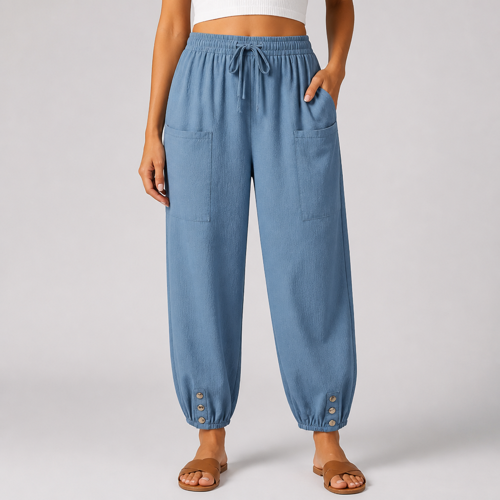 Wide-Leg Loose-Fit Drawstring Capri Pants
