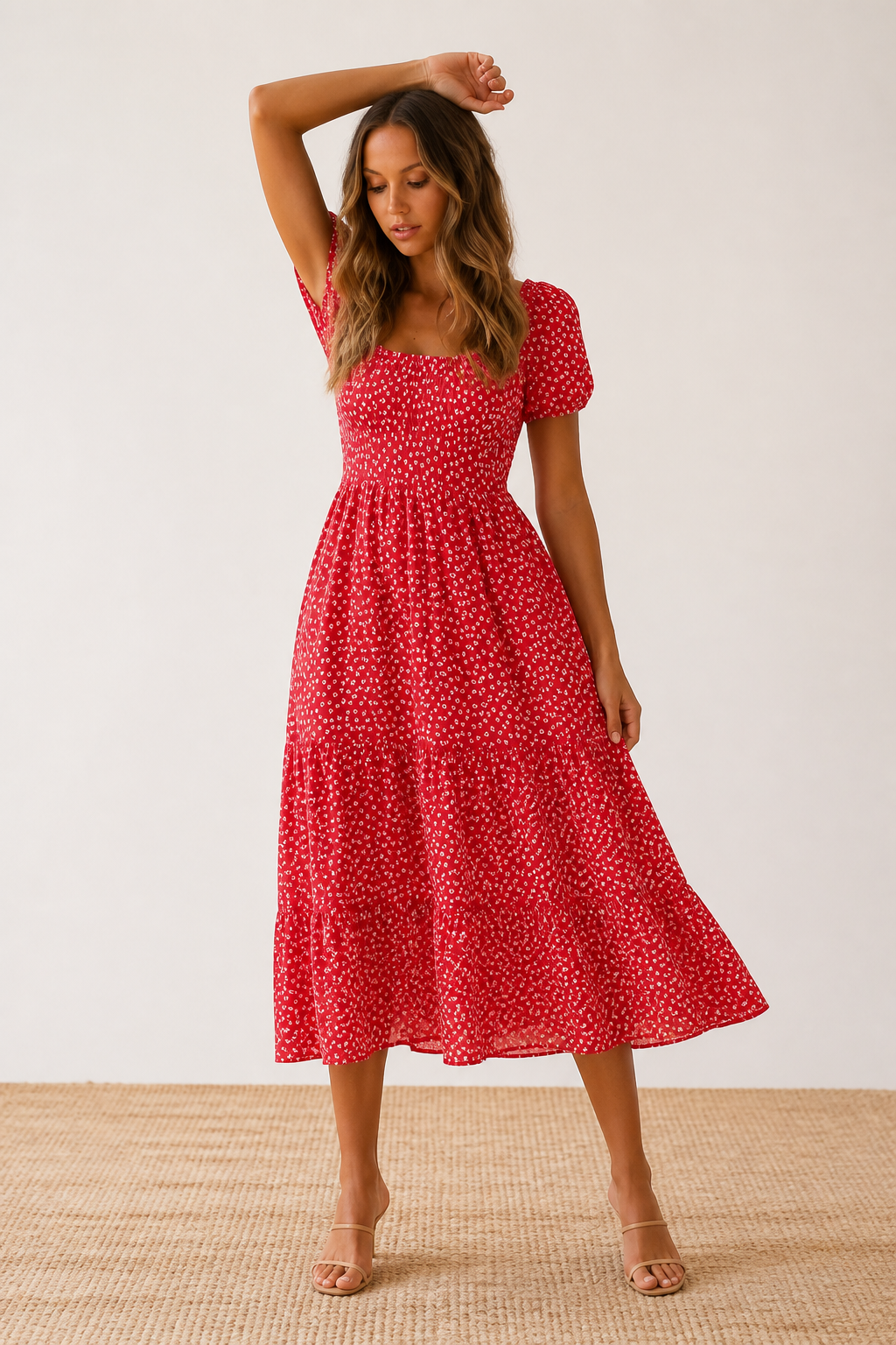 Vintage Floral Puff Sleeve Square Collar Maxi Dress