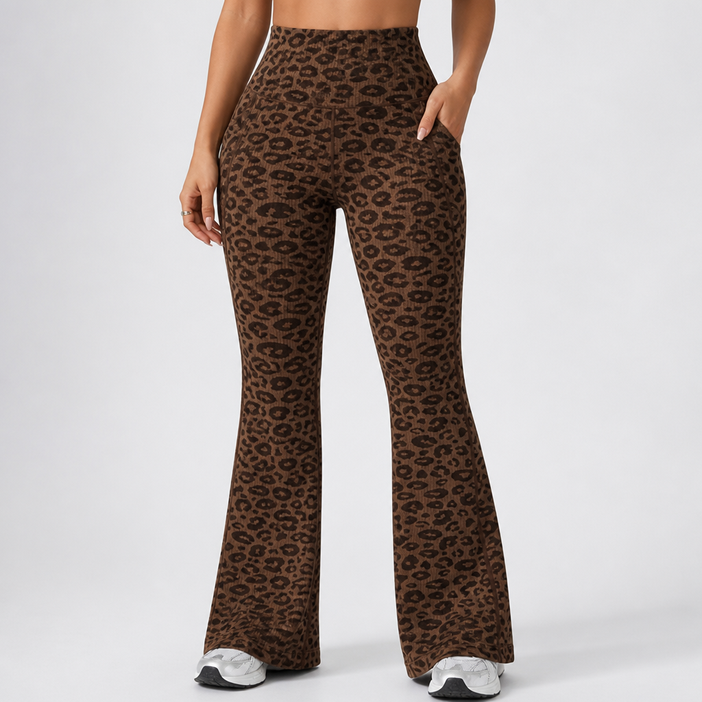 High-Waist Ribbed Leopard Print Yoga Pants