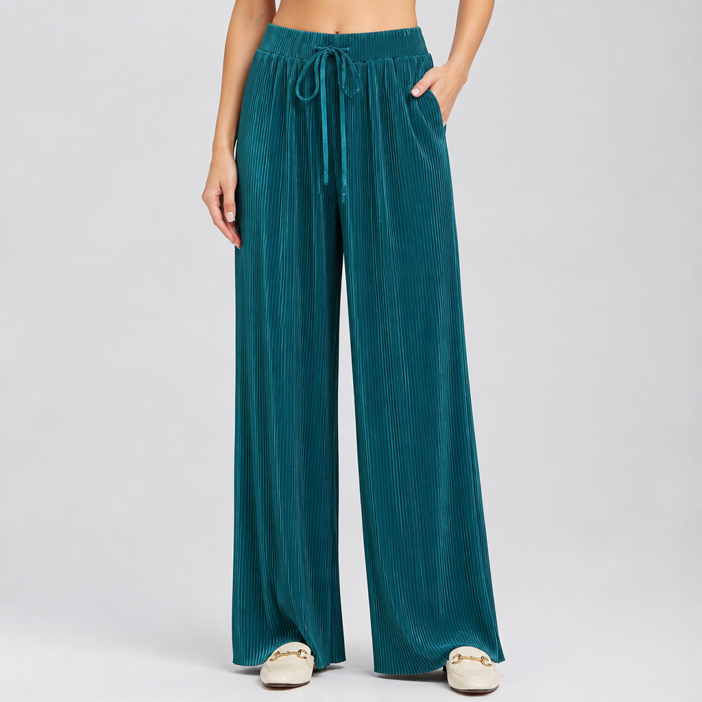 Elastic-Waist Breathable Ice Silk Wide-Leg Pants (One Size)