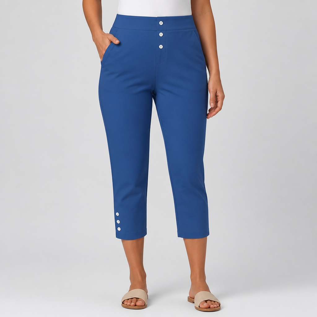 Stretchy Nontransparent Button-Front Capri Pants (Machine Washable)