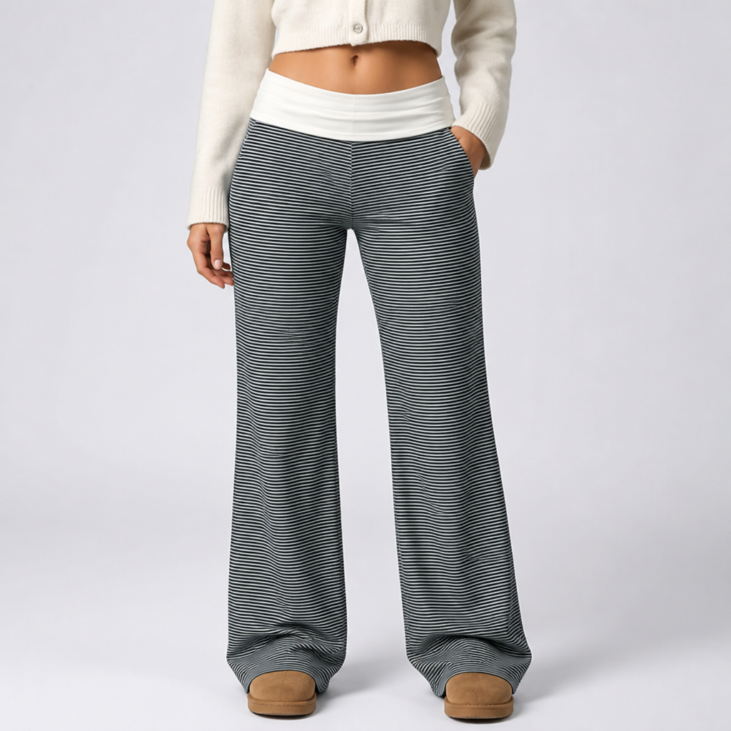 Retro Striped Low-Rise Wide-Leg Pants