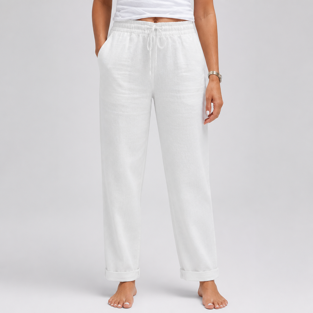 Breathable Cotton-Linen Relaxed Fit High-Waist Pants (Elastic Waistband)