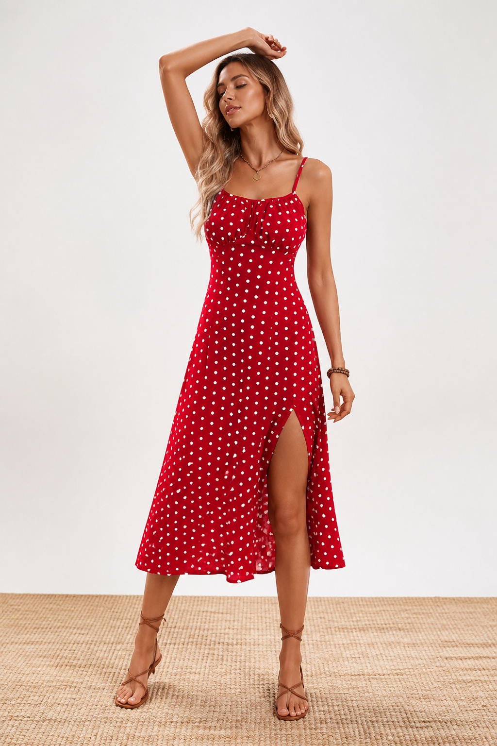 Lightweight Adjustable Spaghetti-Strap Floral Dress (Square Neck)