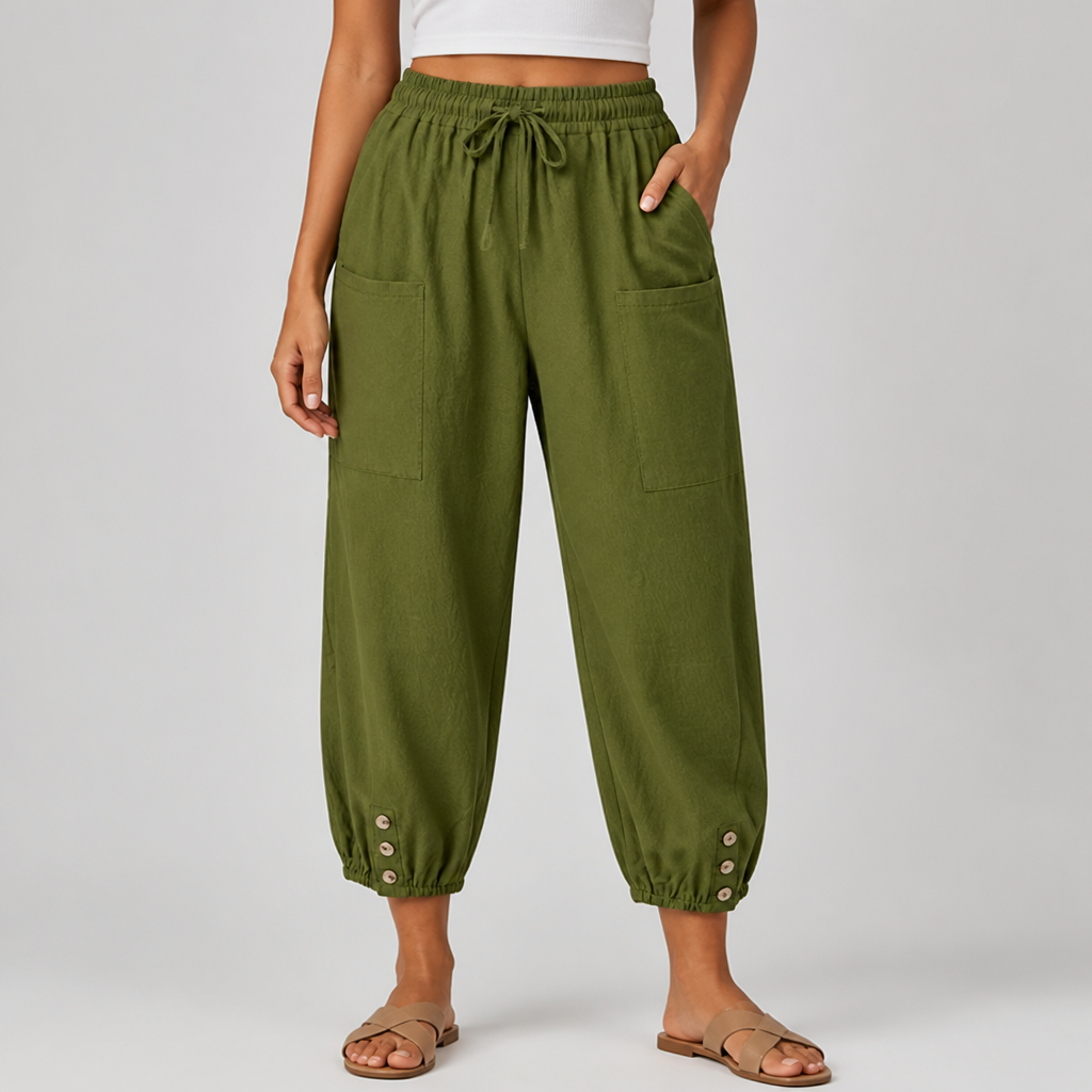 Wide-Leg Loose-Fit Drawstring Capri Pants