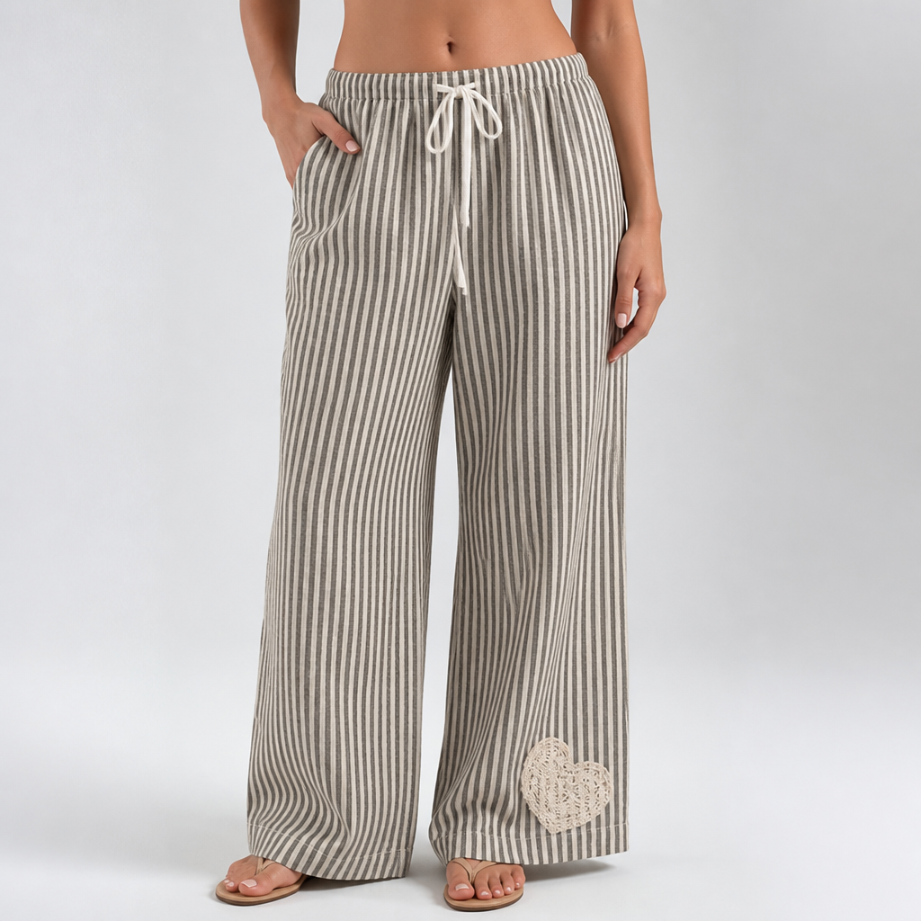 Striped Heart Lace Wide-Leg Pants