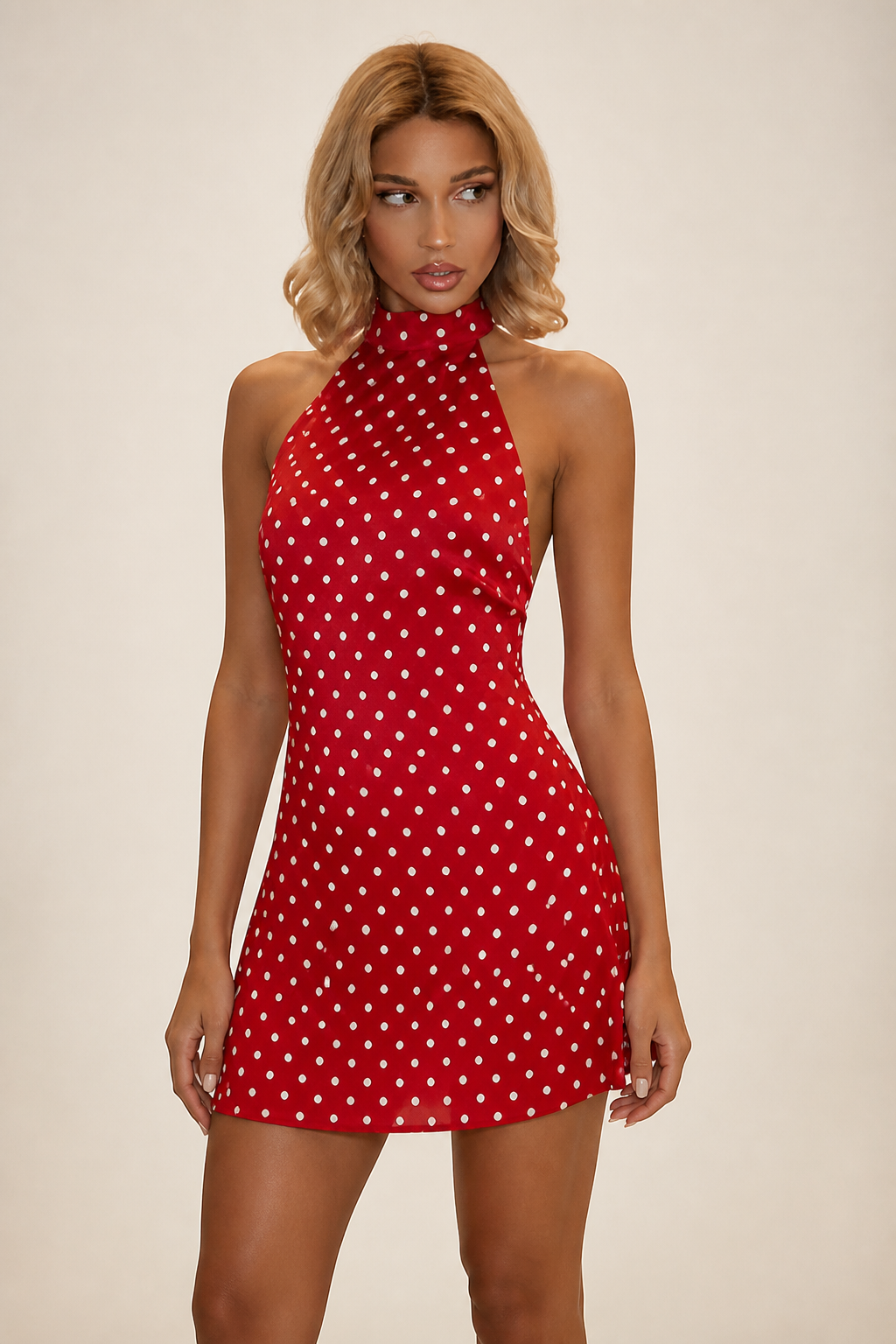 Off-Shoulder Backless Polka Dot Mini Dress