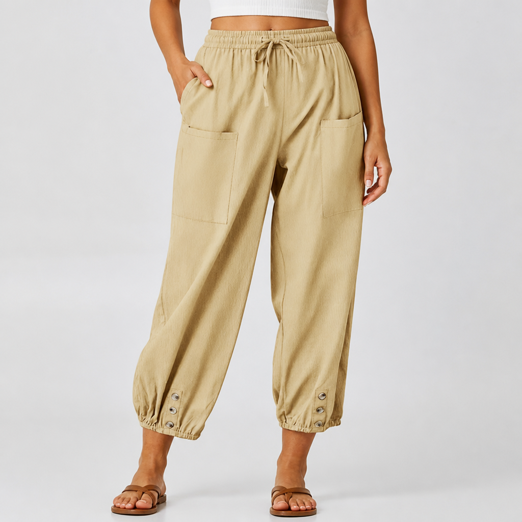 Wide-Leg Loose-Fit Drawstring Capri Pants