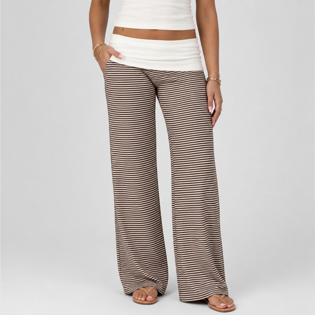 Retro Striped Low-Rise Wide-Leg Pants