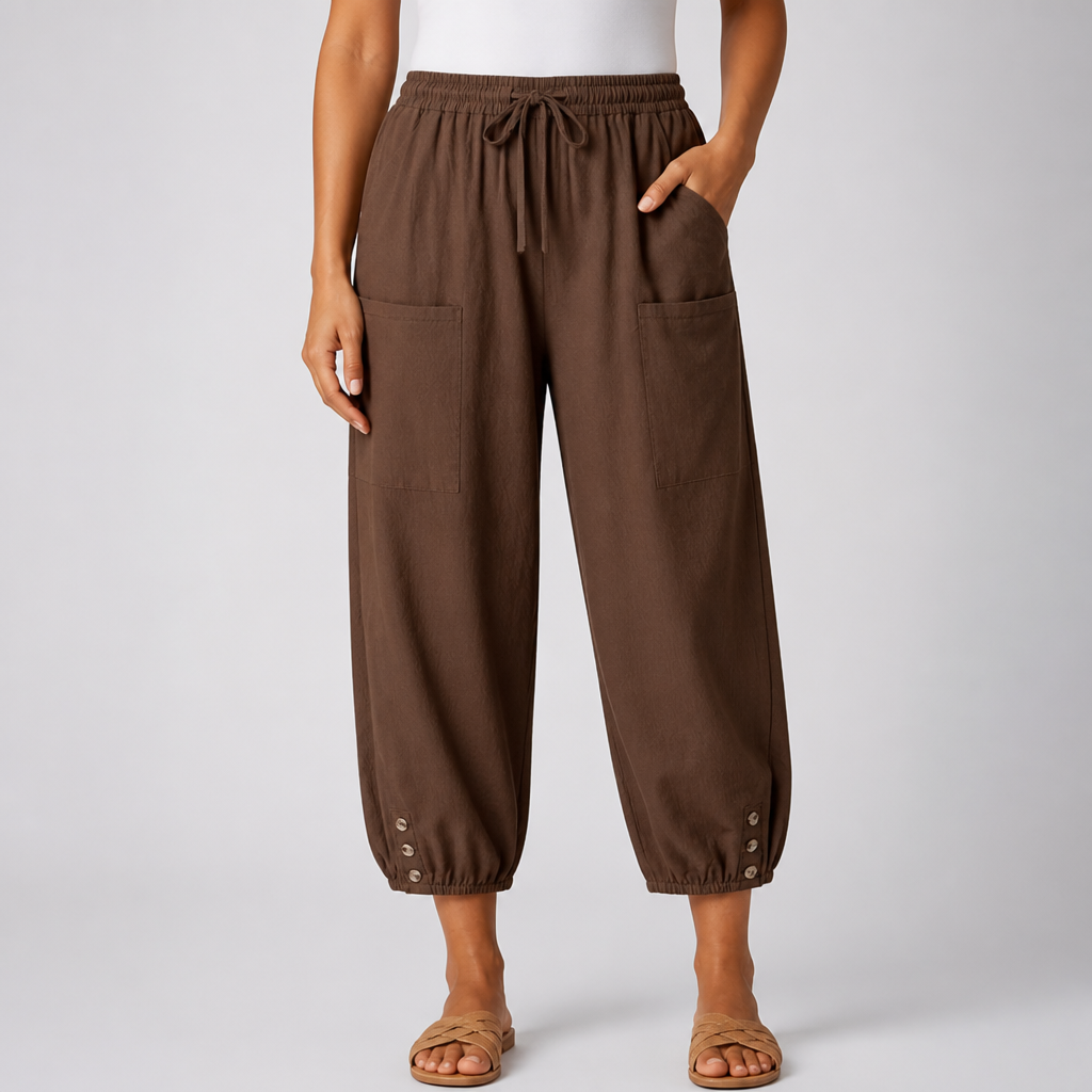 Wide-Leg Loose-Fit Drawstring Capri Pants