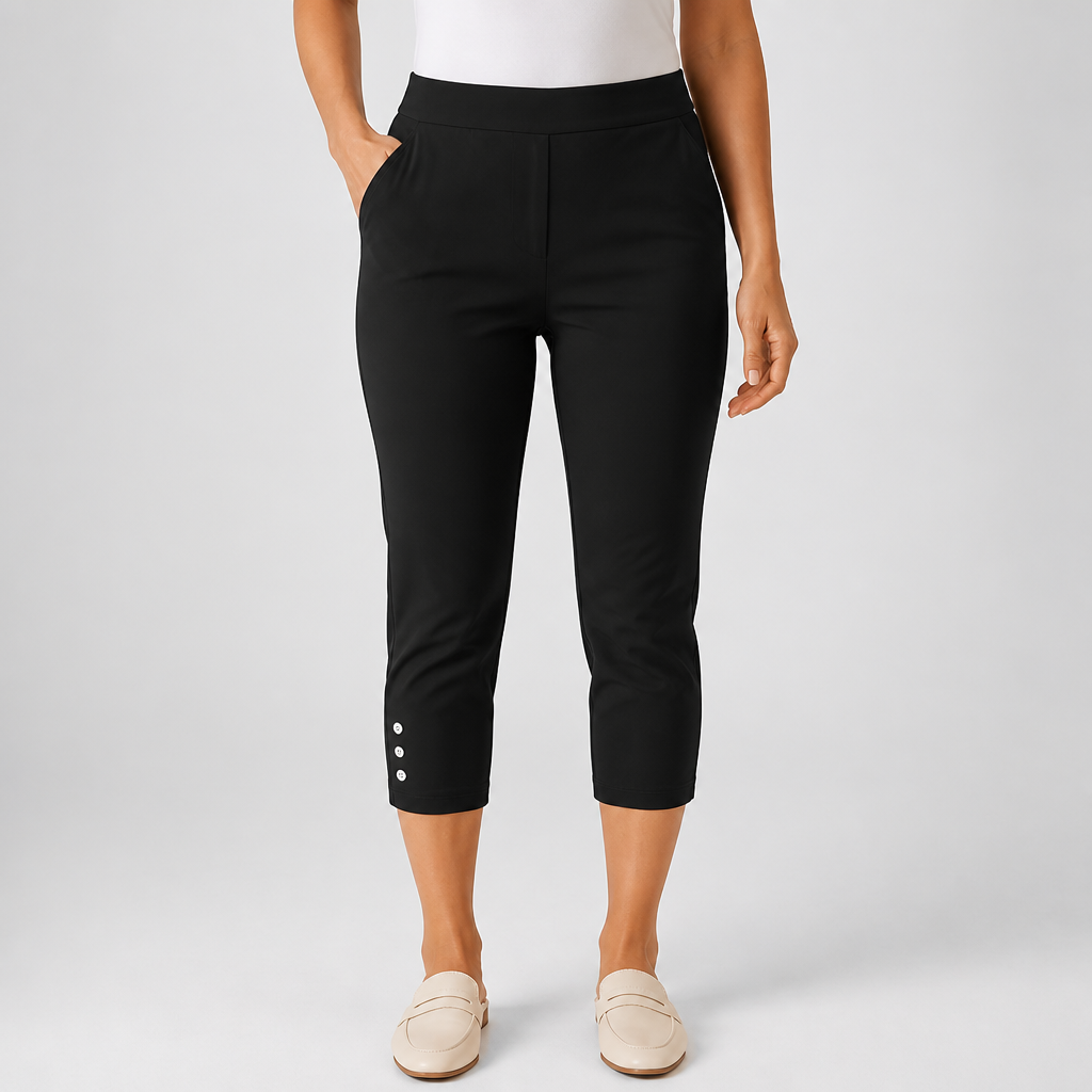 Stretchy Nontransparent Button-Front Capri Pants (Machine Washable)