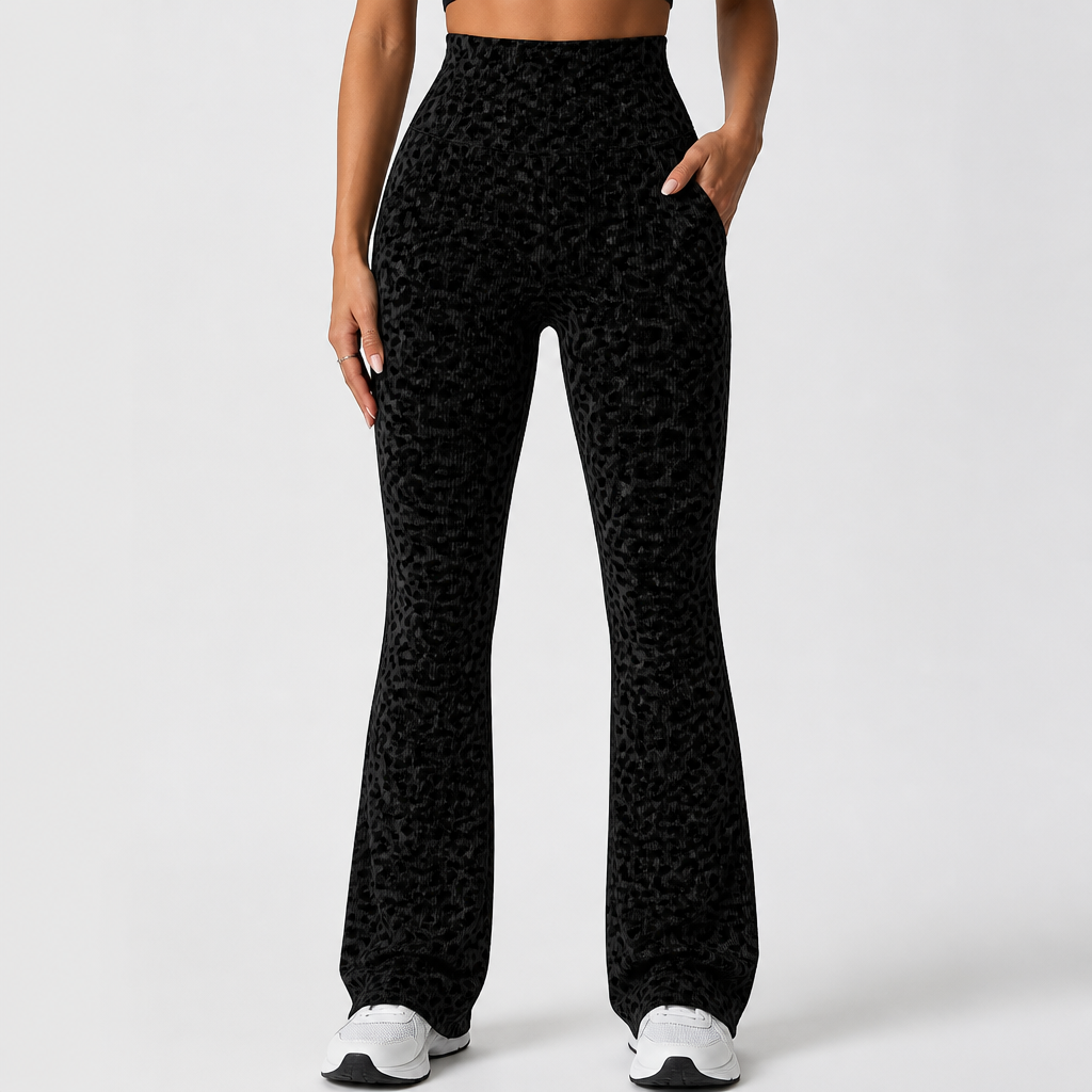 High-Waist Ribbed Leopard Print Yoga Pants