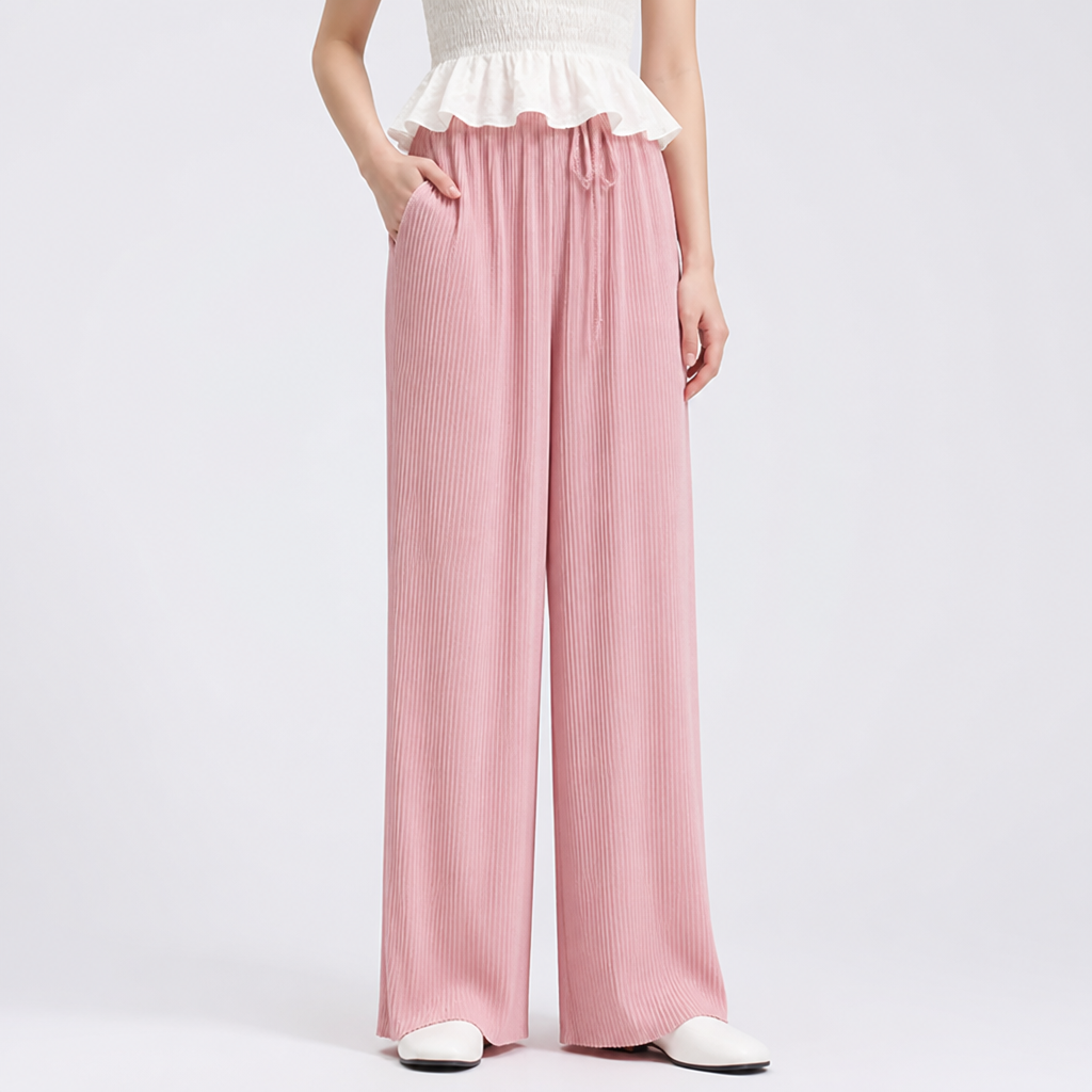 Elastic-Waist Breathable Ice Silk Wide-Leg Pants (One Size)