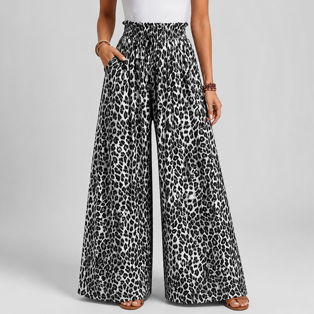 Elastic Waistband Wide-Leg Printed Pants