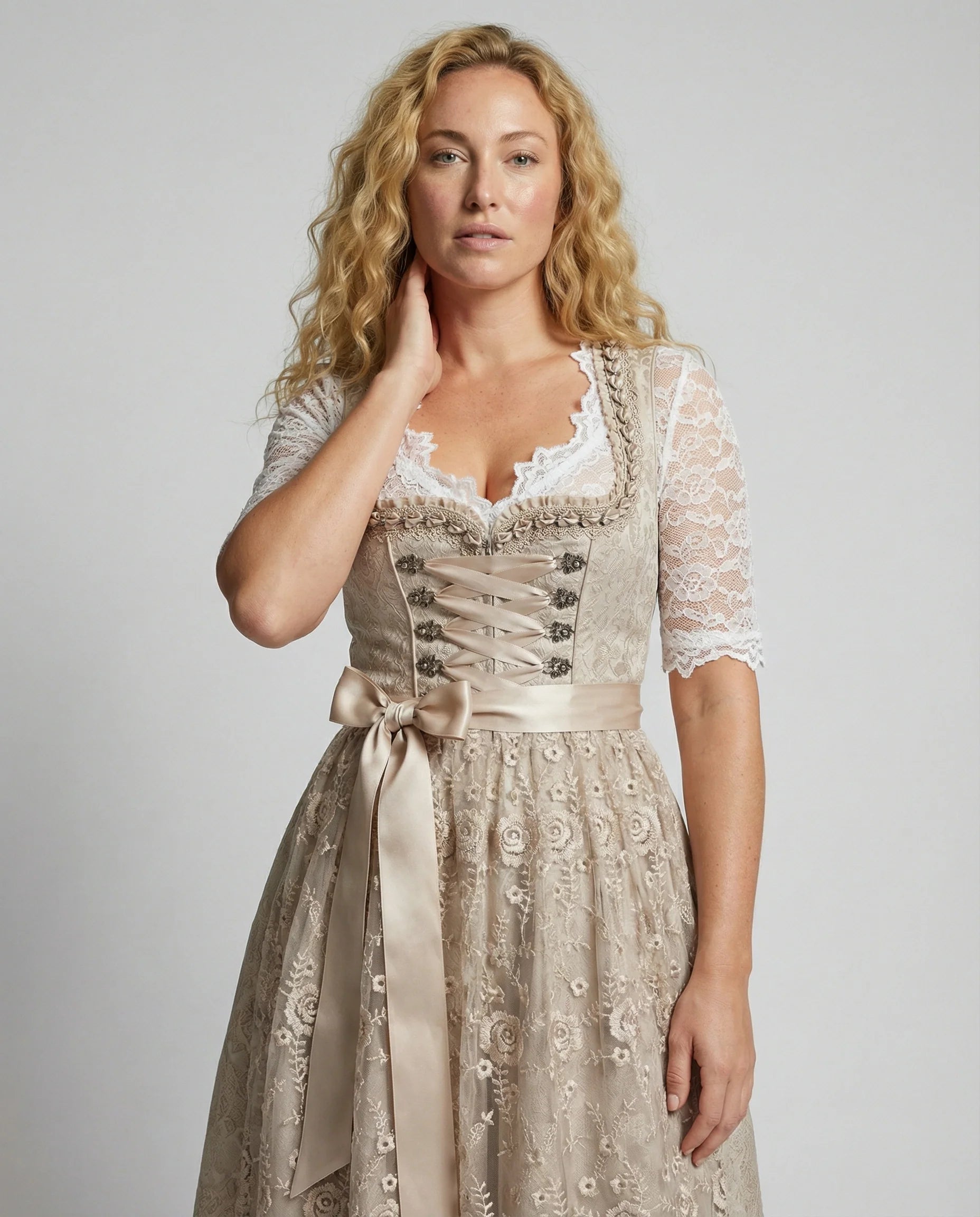 Dirndle Dress Female Gray Beige